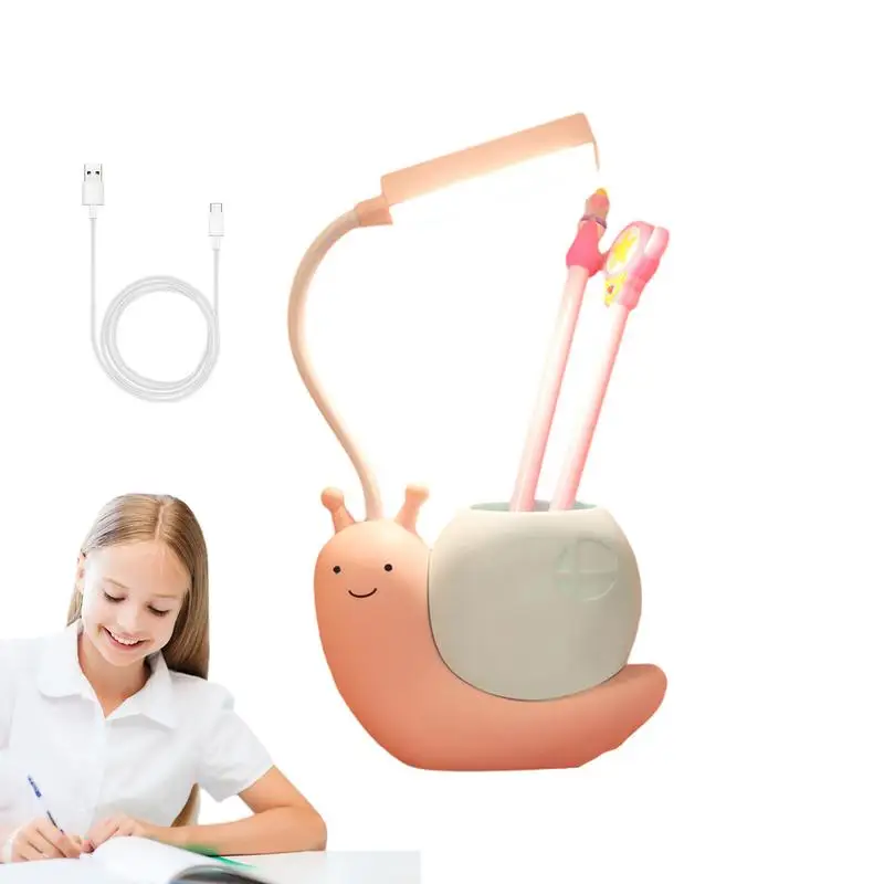 

Aesthetic Desk Lamp Rechargeable LED Snail Table Lamp Reading Lights Foldable Eye Protection Desk Lamp With Pen Holder Bedroom