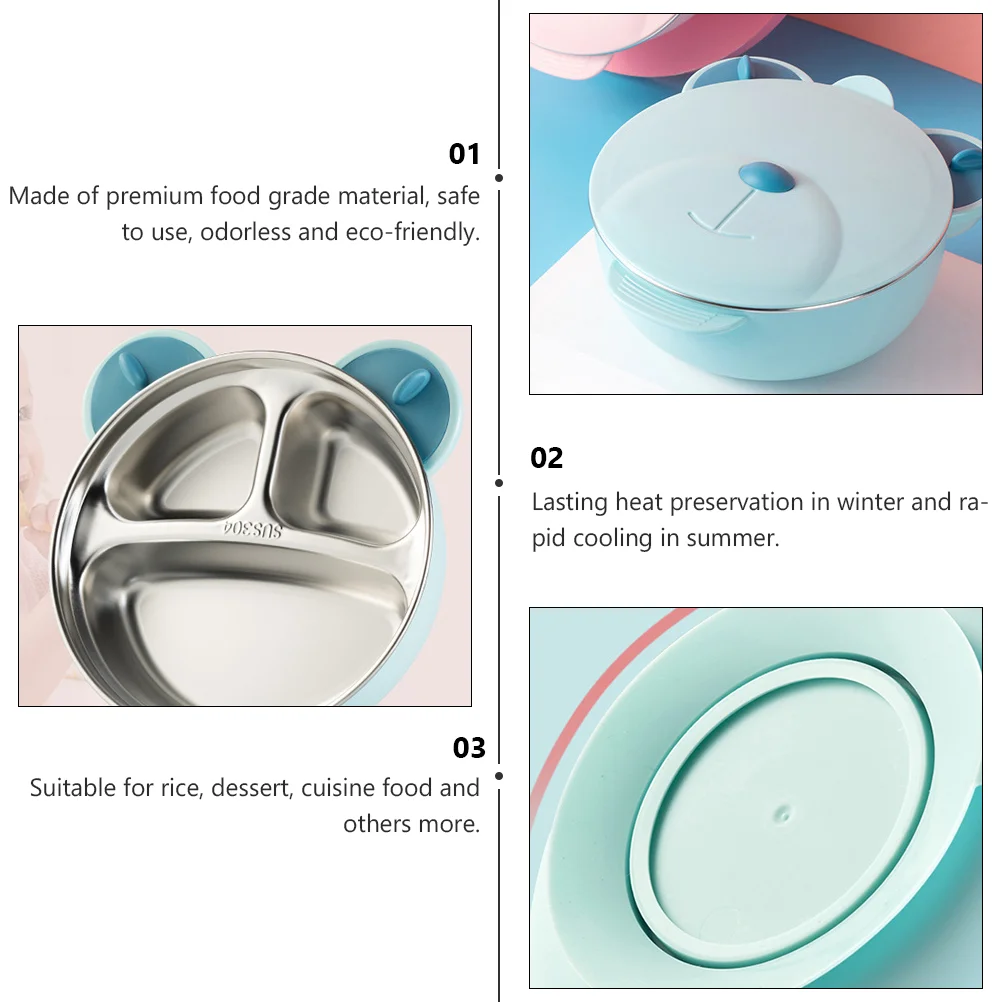 Tigela de sucção para crianças, alimentador de comida para bebê, talheres de aço inoxidável, alimentação azul