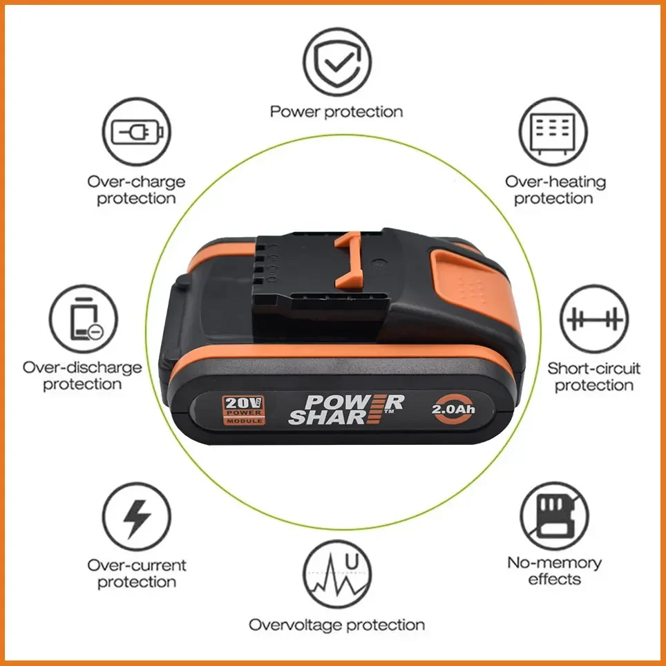 Worx 20V Lithium battery 2.0Ah Rechargeable WA3551 WA3553 WA3553.1 WA3570 for All WORX Electric and Garden Tools