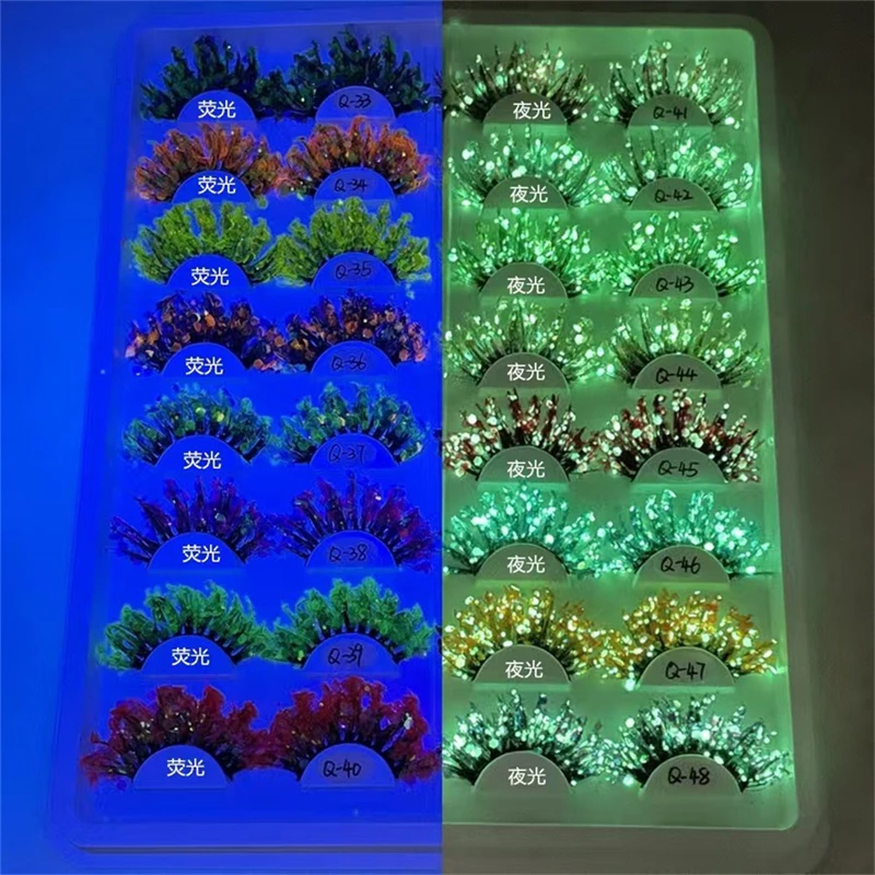 3D ธรรมชาติ Dramatic Glitter & Shimmery เรืองแสงยาว eye tail ฮาโลวีนยอดนิยม Crisscross Full strip lashes