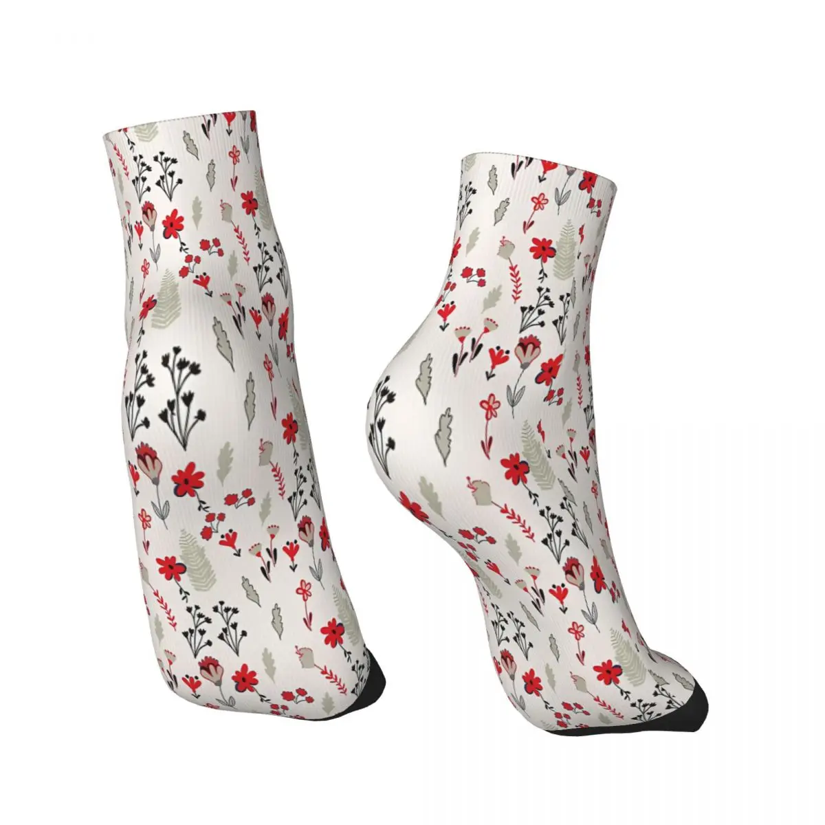 Red Vintage Floral Pattern Ankle Socks Male Mens Women Summer Stockings Harajuku