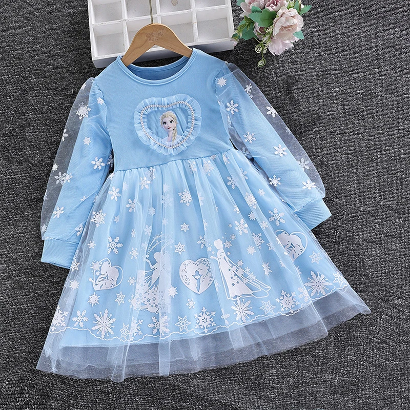 

2024 New Princess Dress Girls Dress Spring Autumn Kids Dress Long-sleeved For Children's Western Style Elsa Frozen Dress 2-8Y