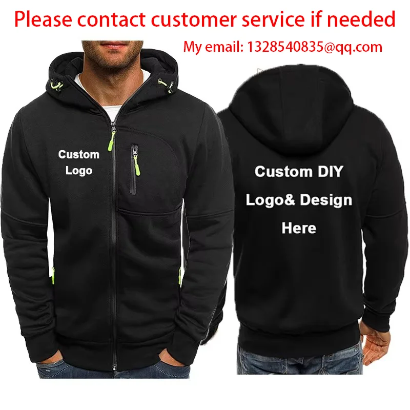 Giacca da uomo con cerniera con cappuccio e tasche, testo immagine logo personalizzato, streetwear sportivo casual, maglione cardigan in lana da uomo, moda