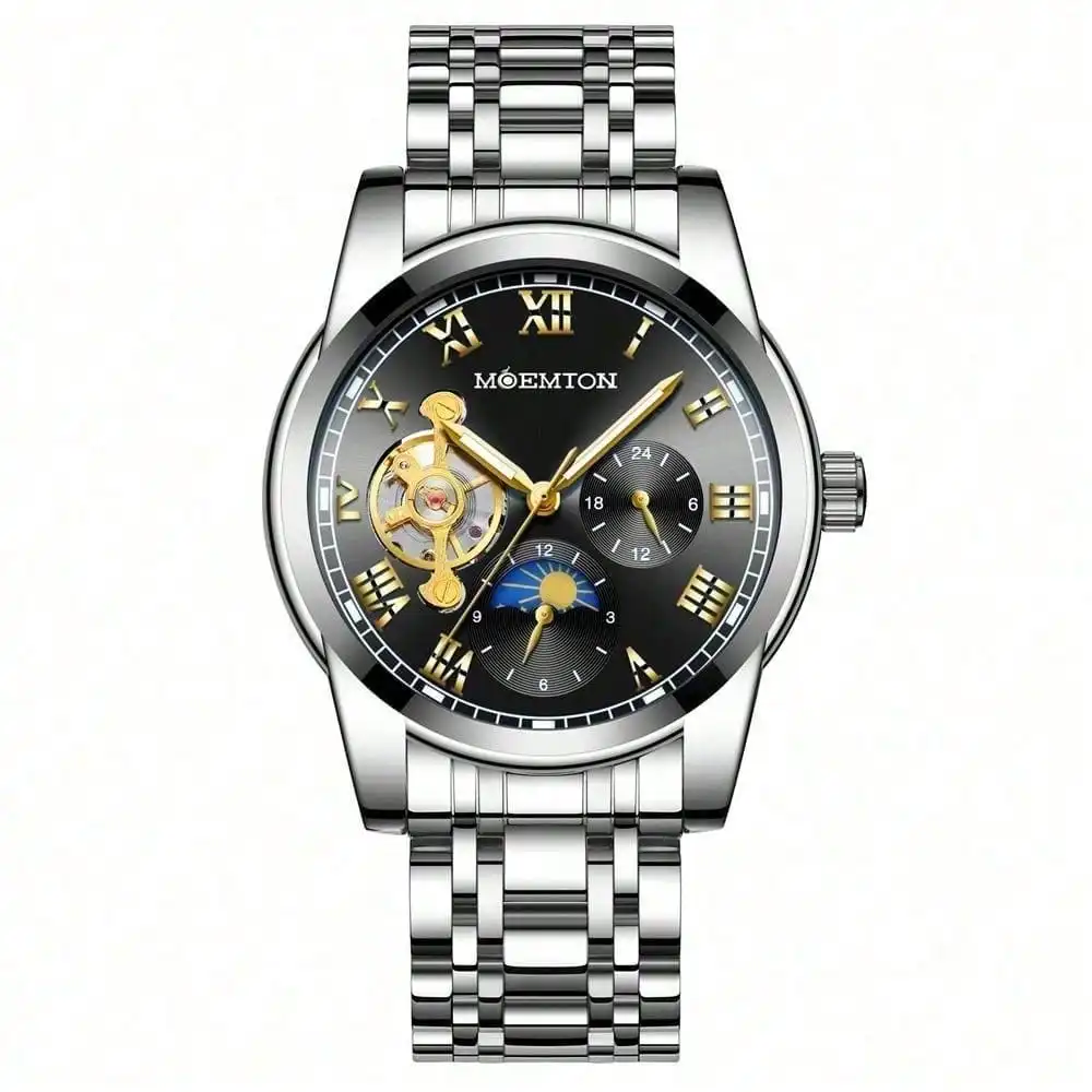 

Мужские оригинальные механические наручные часы с автоподзаводом, фазами Луны, светящимися стрелками, в повседневном спортивном стиле, с хронографом, для подарка другу