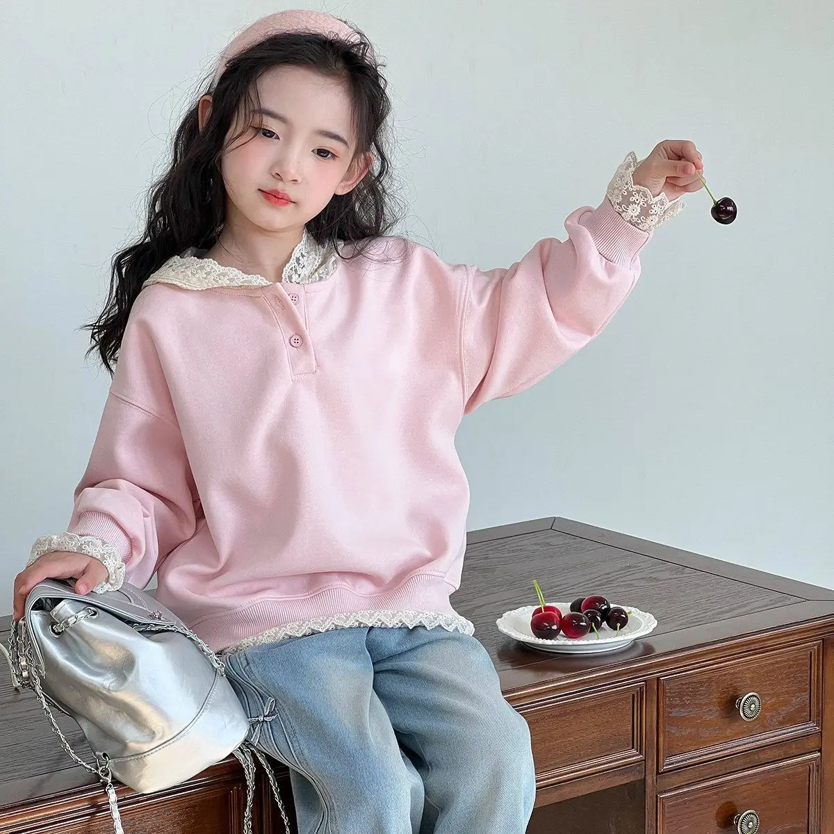 2026 Spring Girls Hoodie Korean Colorblock Sweatshirt Kids Long Sleeve Tops Trendy Children Pullover Outerwear