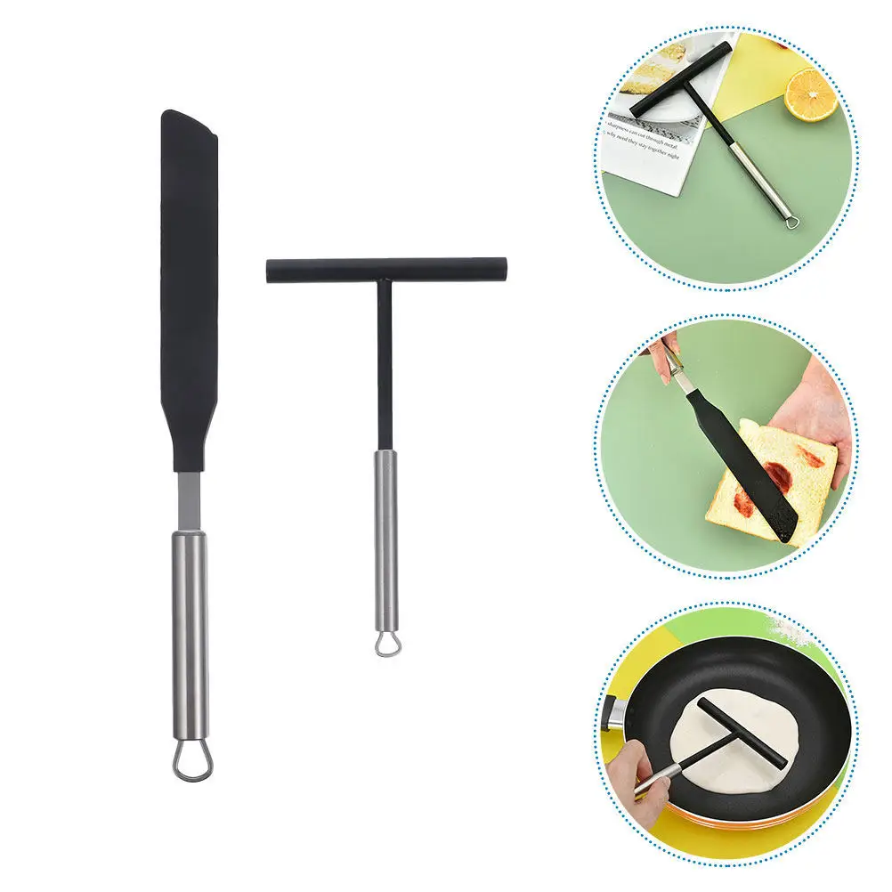 

1Set Crepe Spreader Pancake Tool Kitchen Scraper Ergonomic Handle Stainless Steel Practical Home Restaurant Use