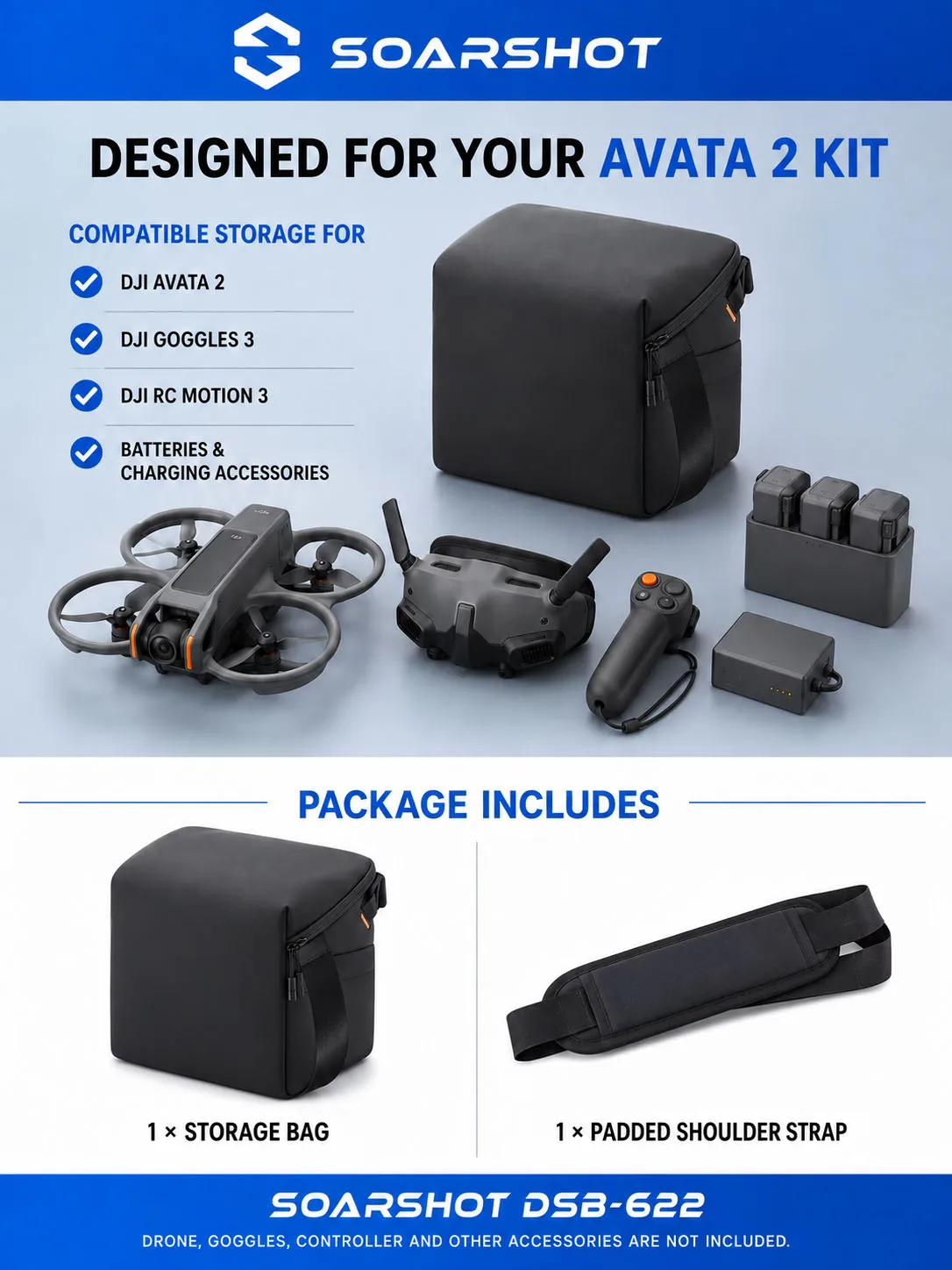 SOARSHOT Tragetasche für DJI Avata 2 Goggles 3 Tragbare Umhängetasche Drohnenzubehör Reiseaufbewahrung – Detail 2