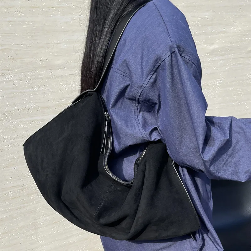 

FIRMRANCH 2025 Autumn Winter Vintage Solid Color Suede PU Leather Armpit Bag For Women 2025 New Simple Shoulder Purse Chic Hobos