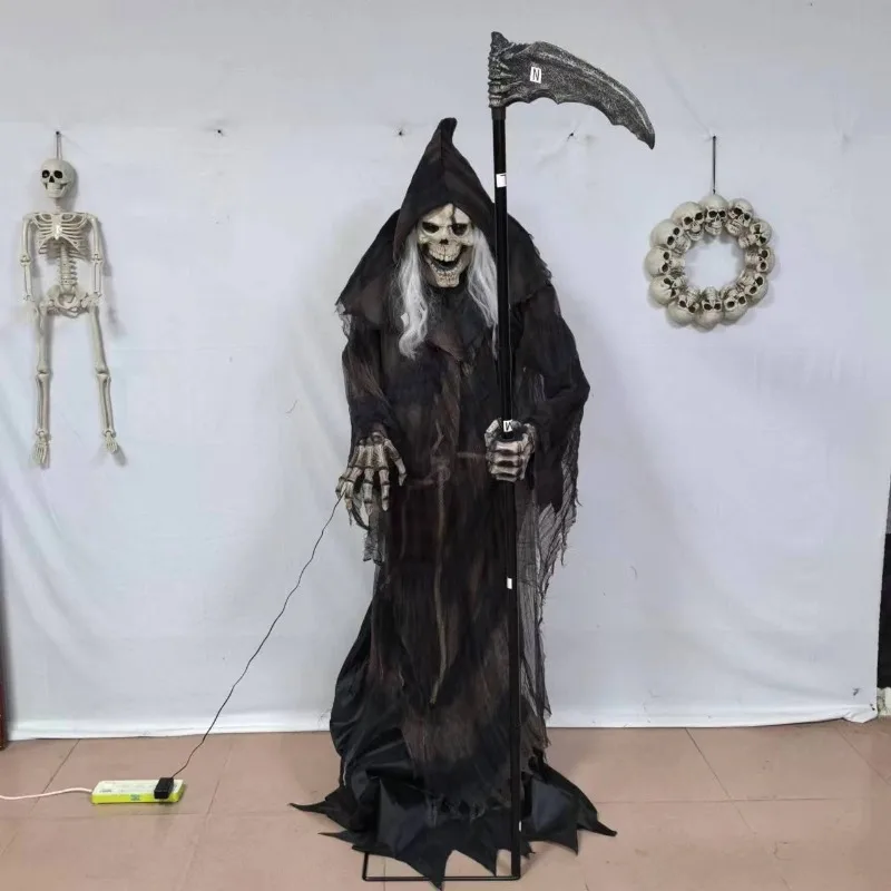 

Front scythe reaper halloween props secret room escape haunted house mall bar decoration simulation skeleton