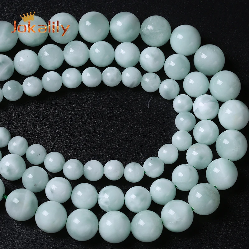 Genuine Semi-precious Natural Green Angelite Larimar Stone Beads For Jewelry Making Loose Beads DIY Bracelets 4 6 8 10 12mm 15