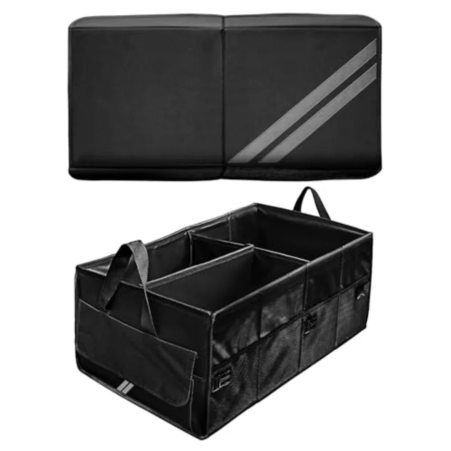 

Foldable Trunk Organizer for Dodge Charger Durango Ram with Handle Non-Slip Bottom Gray Trim 2 Compartment Storage Box