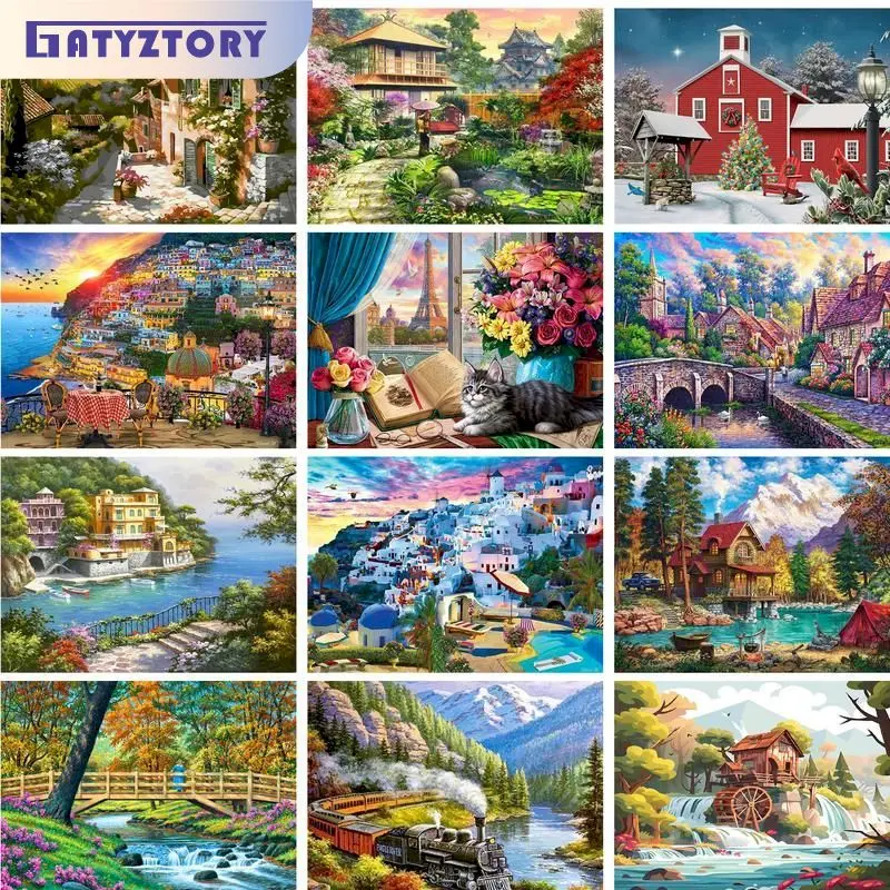 

GATYZTORY Picture Diy Oil Painting By Numbers Kits Acrylic Wall Art Home Decors Forest House Coloring By Numbers Diy Gift