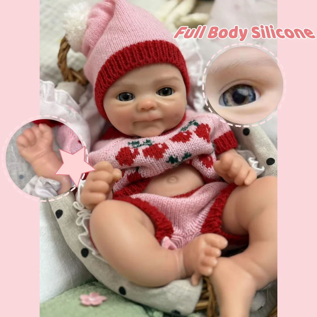 

1PC/ 2 Clothes Open Mouth 13Inch Solid Silicone Bebe Reborn Girl Doll Soft Touch Handmade Newborn Baby Girls Perfect As Gifts