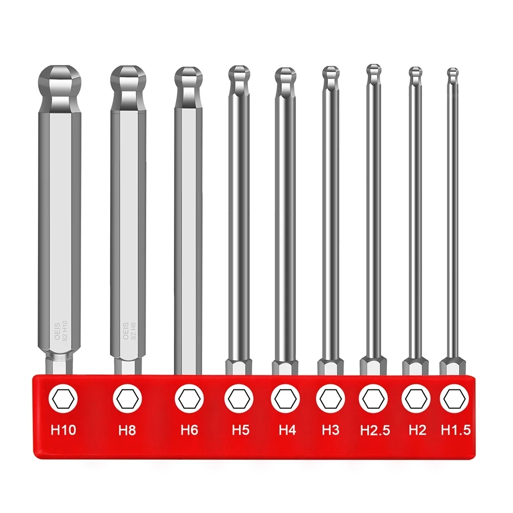 Ball End Hex Screwdriver Bits Set Metric Allen Hex Bit 100mm Long Magnetic Ball Head Driver Bit