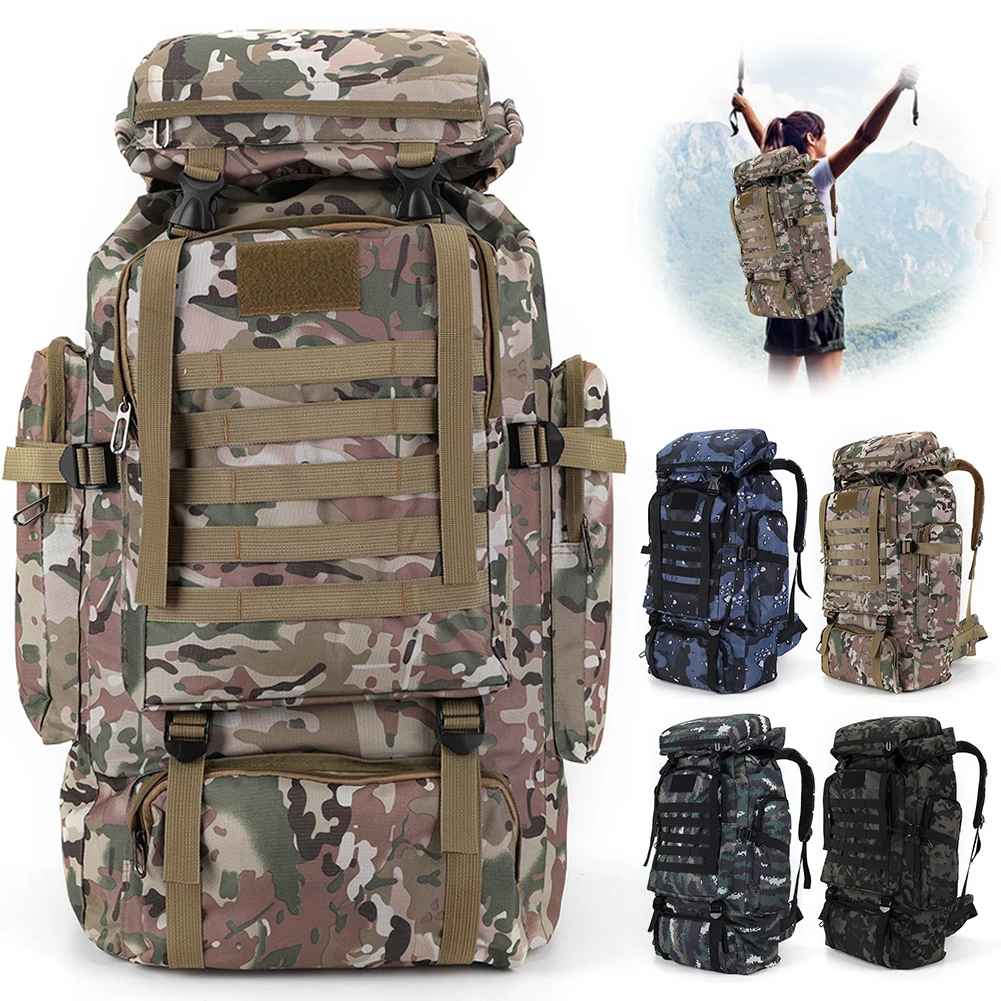 80L Tactical Bag Large Capacity Camouflage Mountaineering Backpack Waterproof Climbing Rucksack Oxford Cloth Sports Knapsack