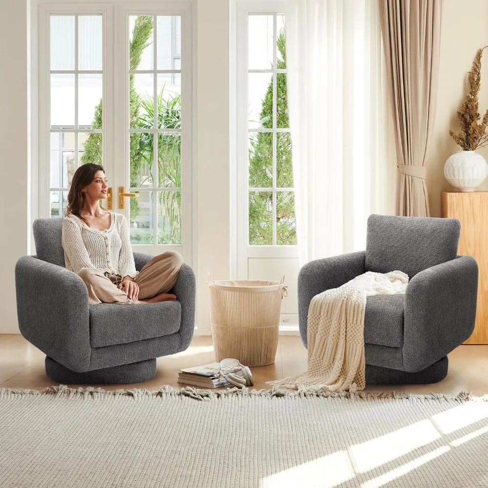 

COLAMY Swivel Accent Chairs Set of 2, 32Inches Wide Upholstered Armchair with Plush Back Pillow for Living Room, Modern Sofa Cor