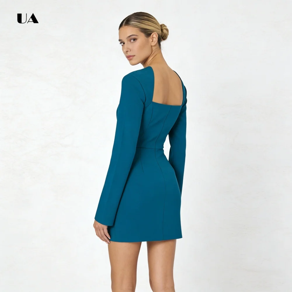 Mini robe ajustée et évasée simples à manches longues, robes de soirée trapèze solides pour femmes, robe de soirée classique personnalisée