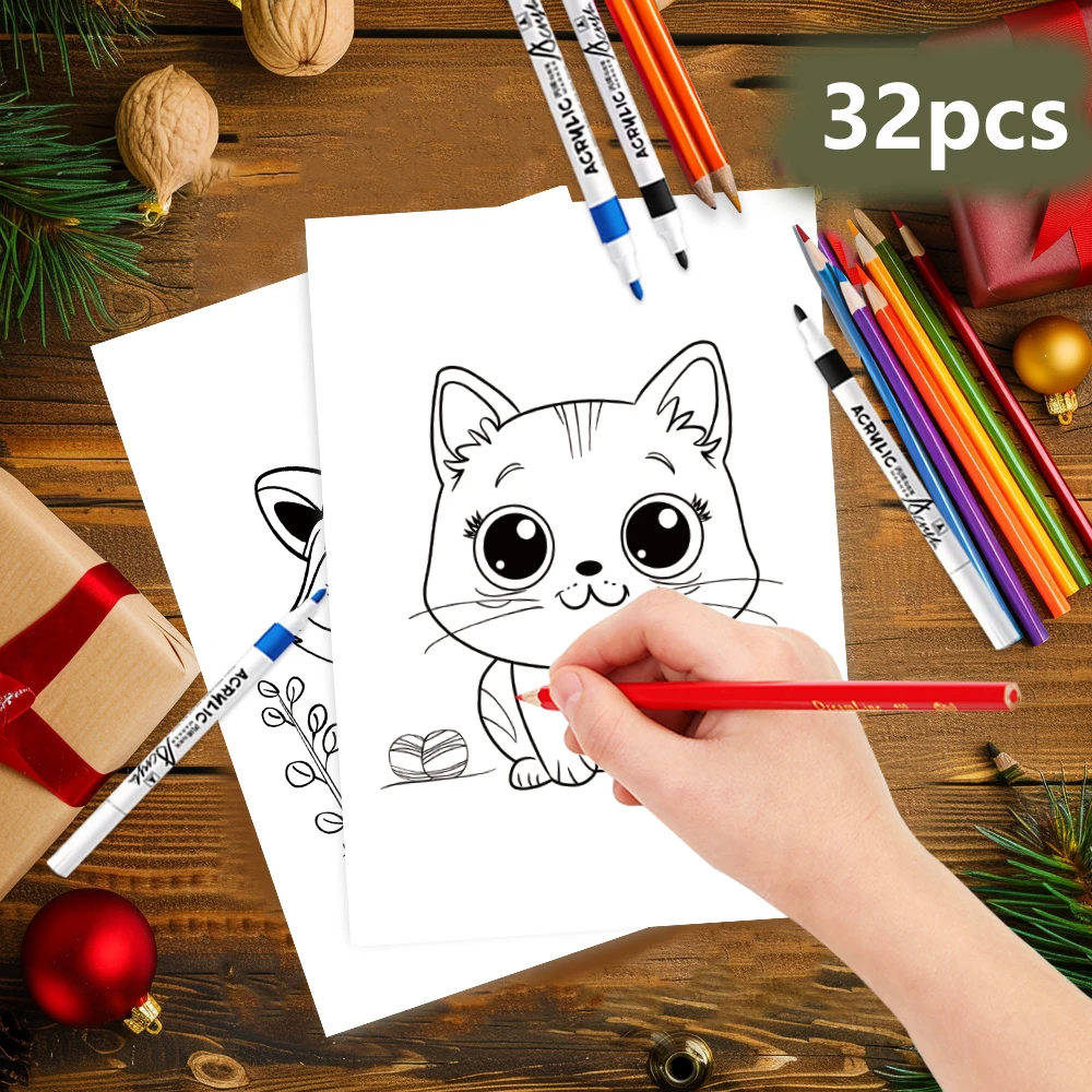 32 Stück, Tier-Doodle-Malkarten, Postkarten, DIY-Malkarten, Geburtstagsgeschenke, Halloween-Zubehör, Weihnachtsgeschenke