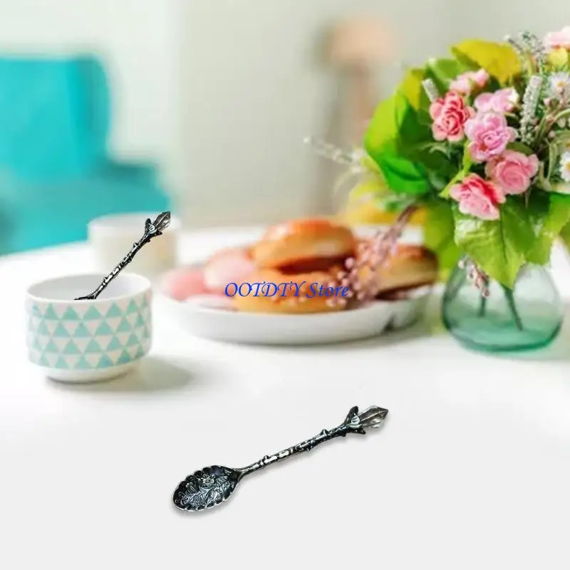 367A 6 Pieces European Alloy Table Coffee Spoons Tableware Sets Fruit Fork Decoration Dessert Spoons 3 Colors to Choose
