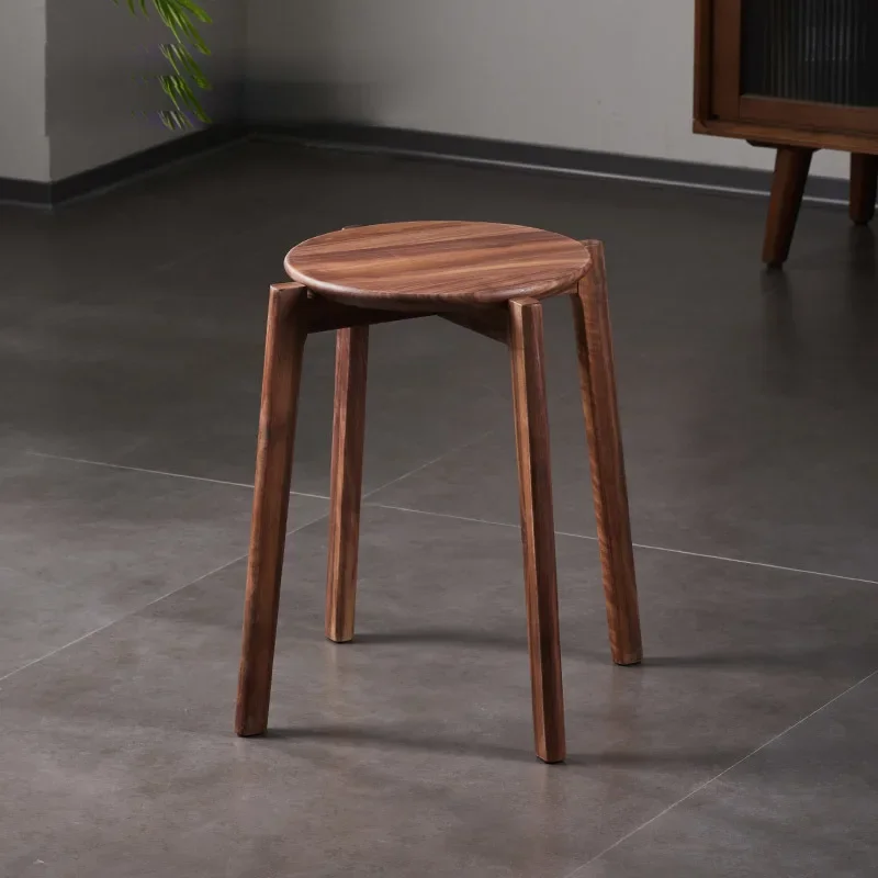 Luxury Walnut Solid Wood Stools and Ottomans  Strong Load-Bearing Stackable Chairs Stools in Black Walnut