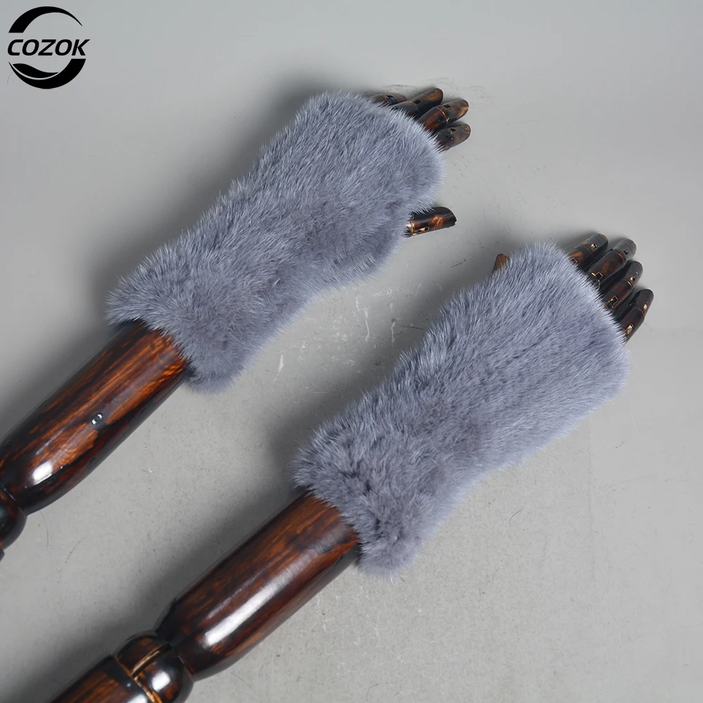 

New Women Winter Luxury Real Mink Fur Gloves 100% Natural Warm Mink Fur Fingerless Gloves Girls Knitted Genuine Mink Fur Mittens