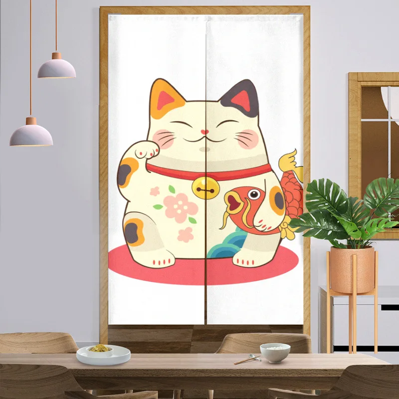 Japanese Style Beckoning Cat Blocking Door Curtain Half Curtain Home Partition Curtains