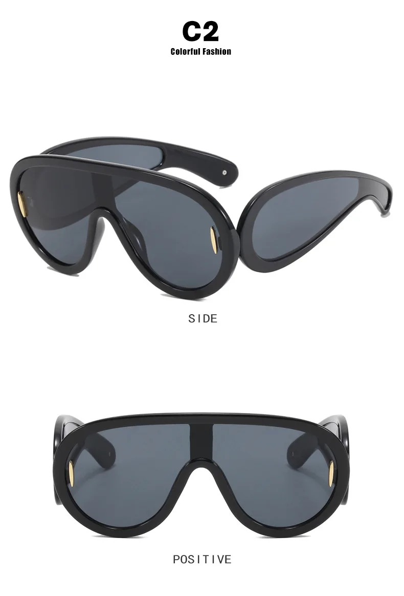 Einteilige Punk Sonnenbrille Frauen Männer übergroße futuristische große Rahmen Brille Sonnenbrille Hip Hop Spiegel Pilot Schild Brille – Detail 6
