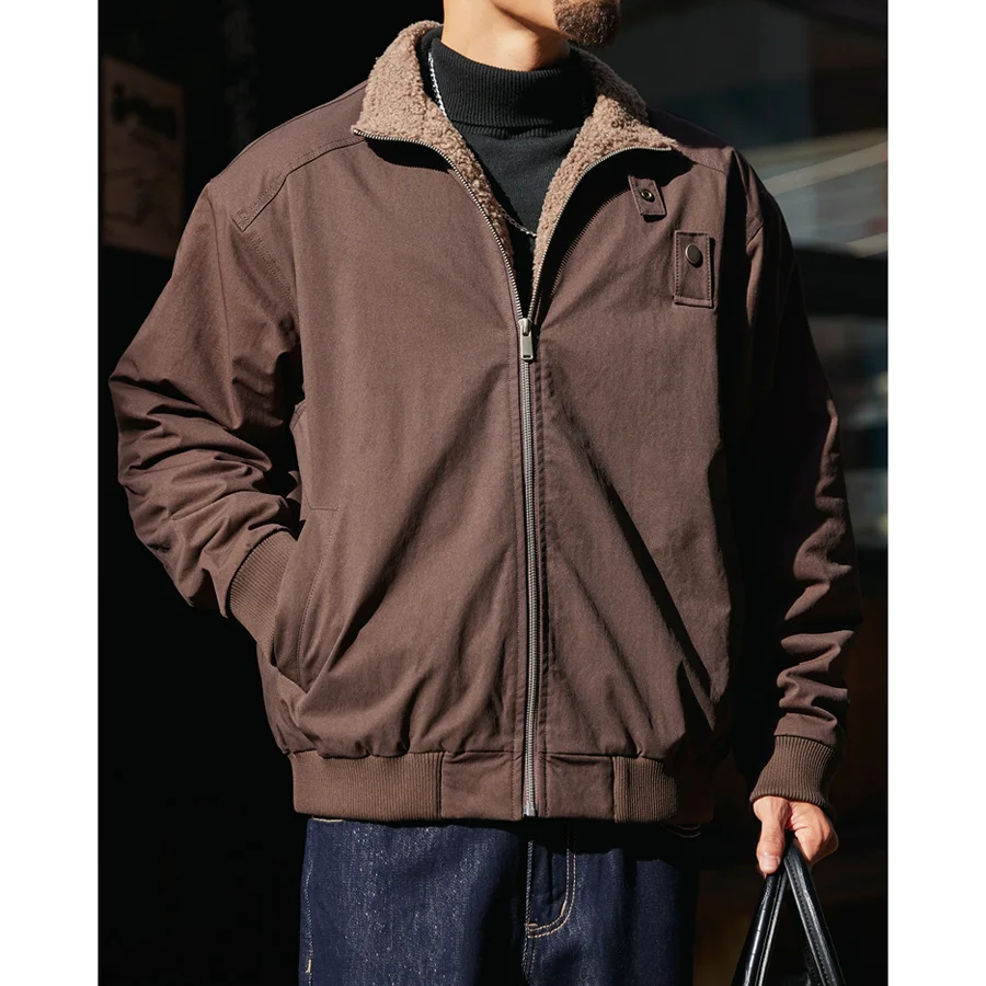 الرجال الشتاء الصوف بطانة ستراند طوق فضفاض عادية سميكة الدافئة البضائع سترة رجل وسيم الشارع الشهير موضة خمر معطف ملابس خارجية #3