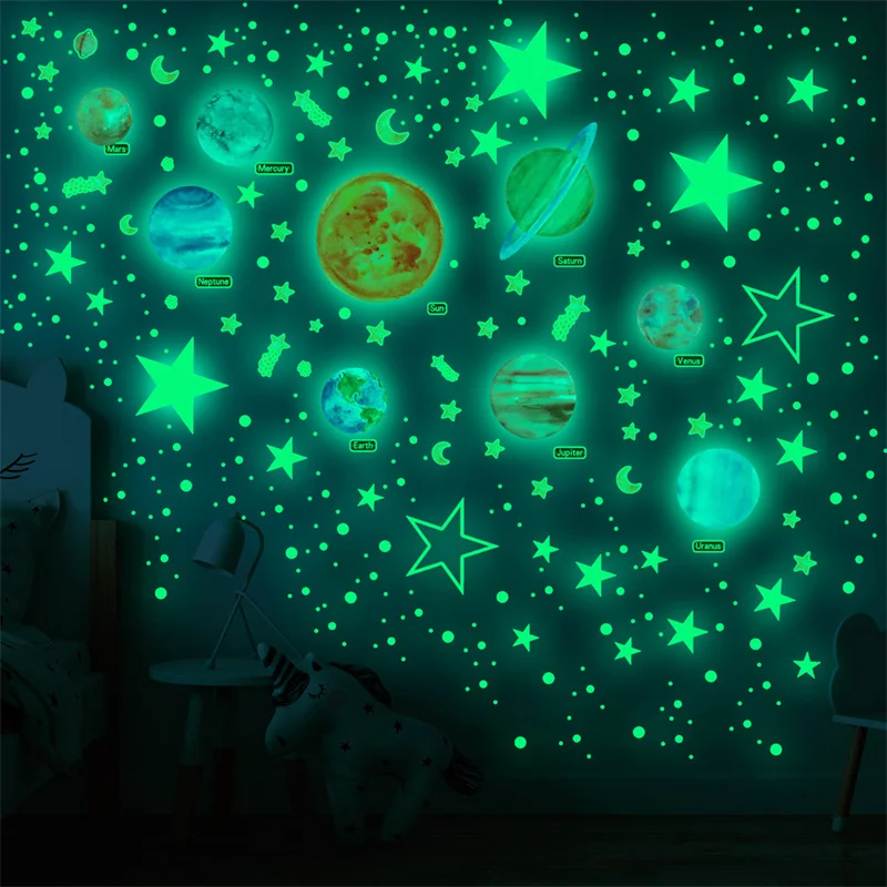 Glow In The Dark Spaceship Rocket Wall Sticker For Kids Boy Bedroom Luminous Fluorescence Decorative Stickers Adesivo De Parede