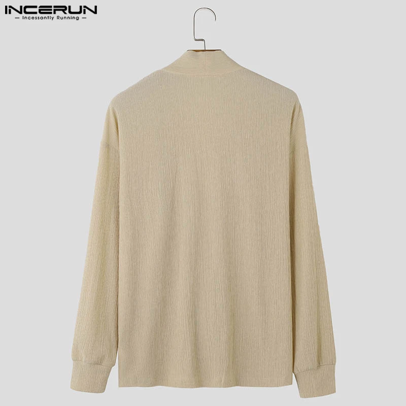 INCERUN Men Shirt Solid Color V Neck Long Sleeve Korean Style Fashion Men Clothing Streetwear Autumn 2024 Casual Shirts S-5XL