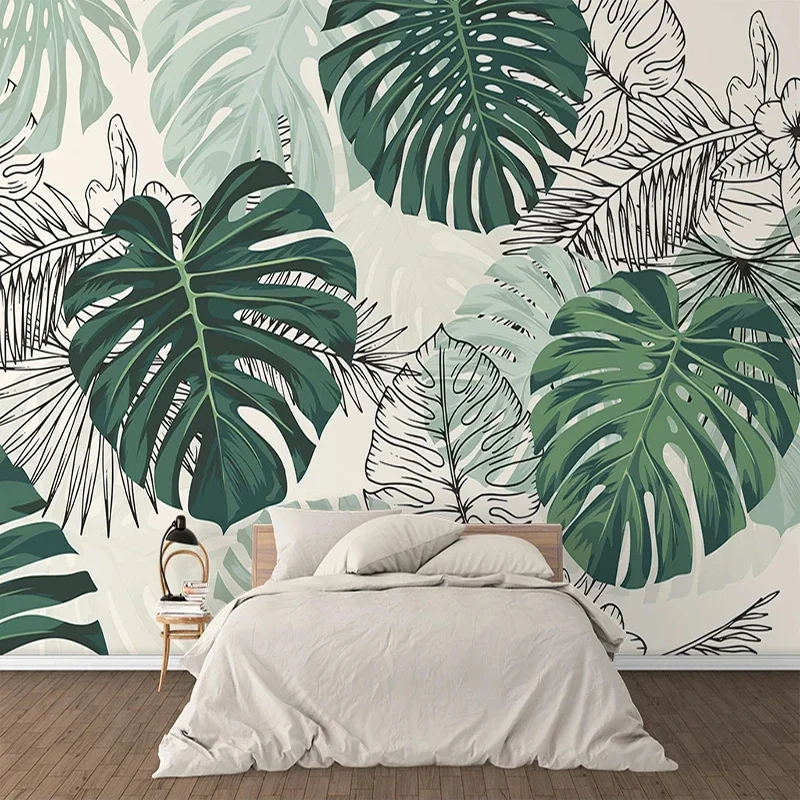 Custom 3D Wall Mural Waterproof Canvas Wallpaper Hand Painted Green Leaf Oil Painting Dining Room Living Room Bedroom Decoration