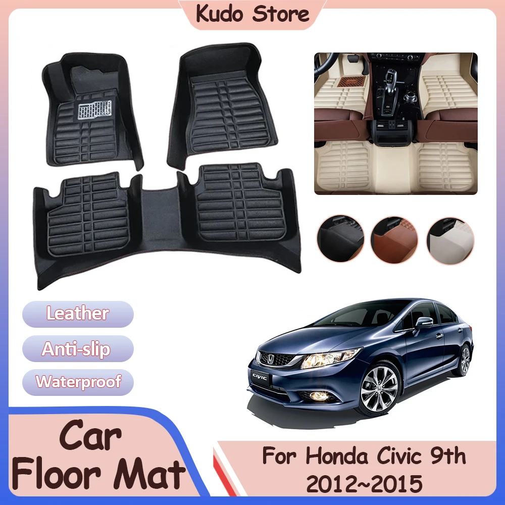 

Car Floor Mats for Honda Civic 9th Gen FB FG Hybrid 2012~2015 Custom Foot Parts Leather Panel Liner Carpets Interior Accessories