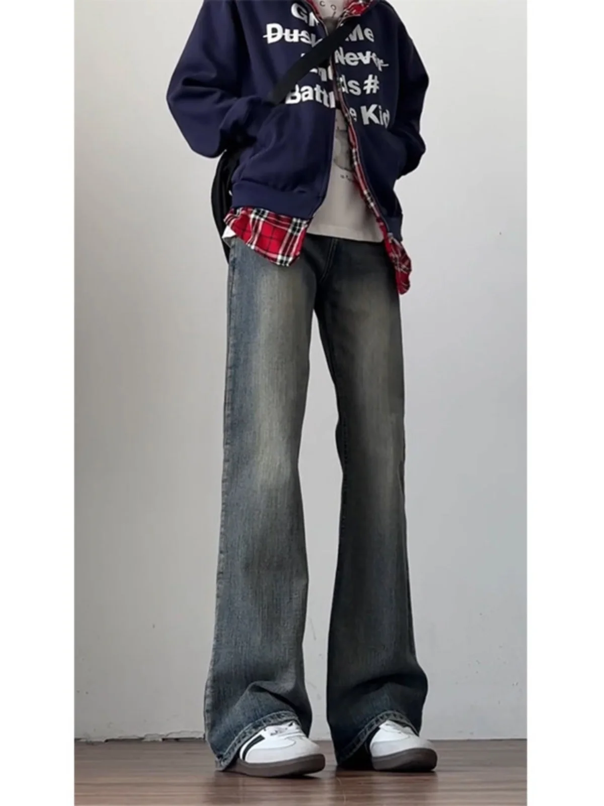 

High Waist Bell Bot Men's Jeans Clean Fit Extended Length Tall American Vibe Straight Leg Bamboo Texture Denim Jeans