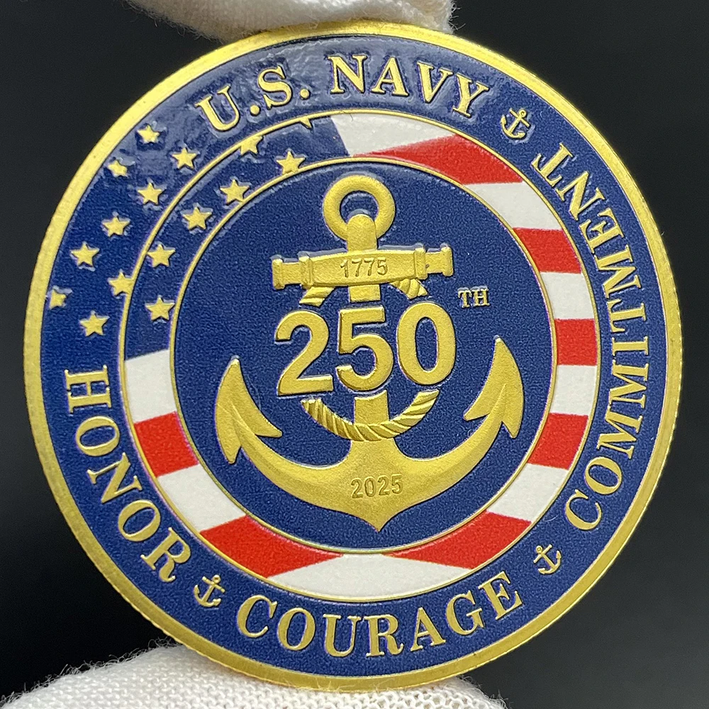 

US Navy 250th Anniversary Challenge Coin 1775-2025 Military Memorabilia Coin Honor Courage Commitment American Symbols Coin