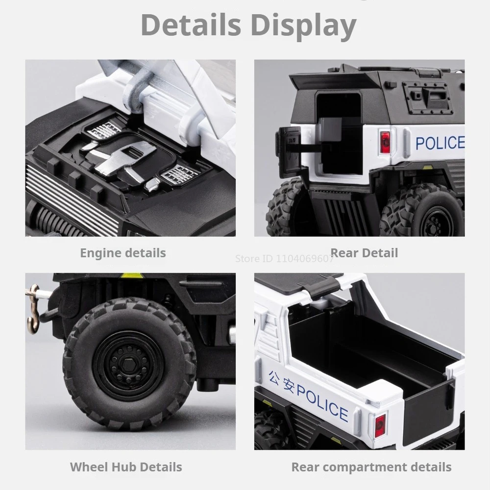 1:32 Scale Conqueror Toy Alloy Models Cars Diecast Doors Opened Police Car Wheel Pull Back Miniature Vehicles Educational Toys