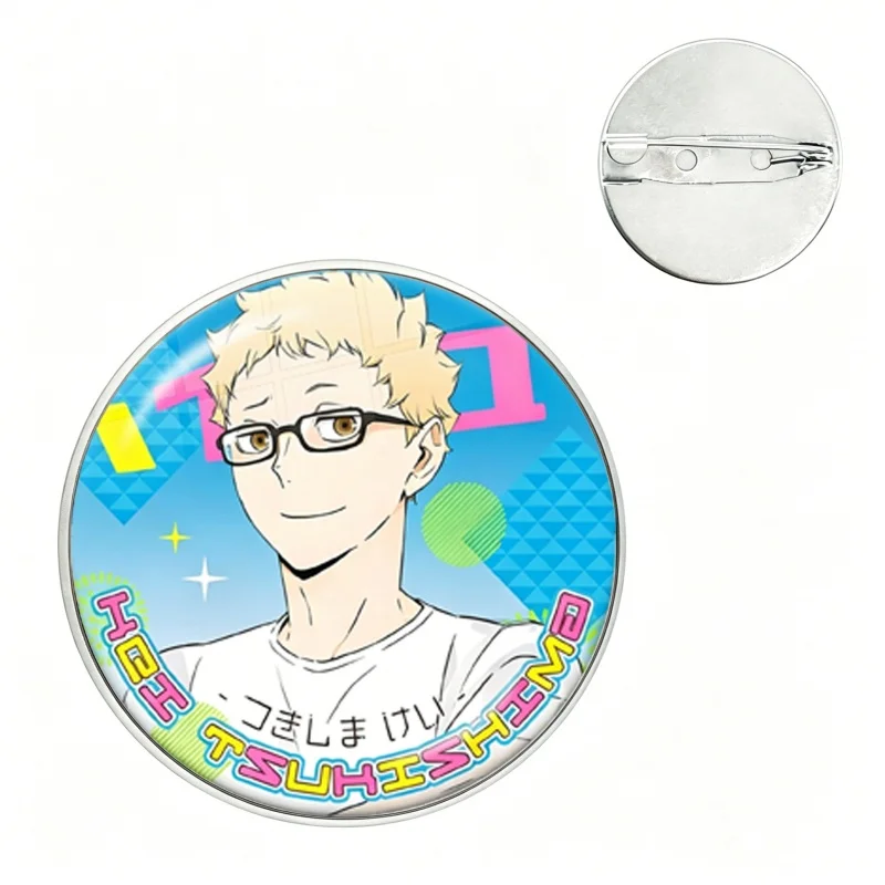 Volleyball Comics Glass Brooch Tsukishima Kei,Tobio Kageyama,Hinata Shoyo Pins Kuroo Tetsurou,Kozume Kenma Cartoon Badge Decor