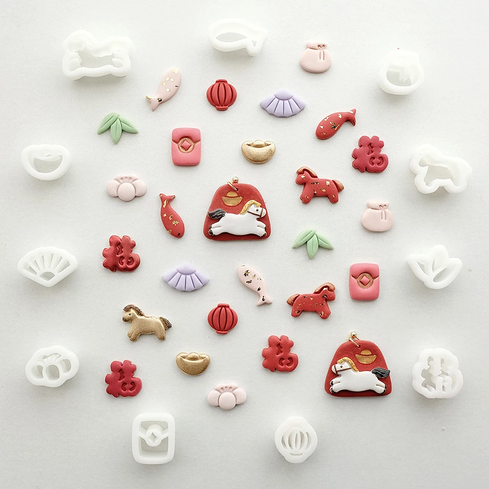Chinese Theme Style Art Deco Polymer Clay Cutters Year of the Horse Elements Clay Mold for DIY Pendant Earring Jewelry Tools