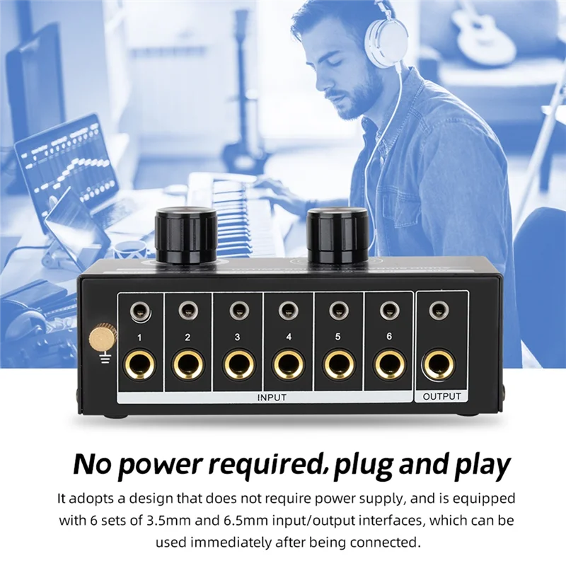 B68C Audio Switcher – 6-Wege 3,5/6,35 mm Stereo-Audio-Switch – Signalquelle Switcher Selector Splitter Box mit Line Controller