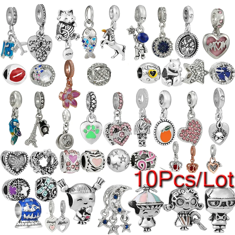 

10Pcs/Lot Newest Silver Plated Boy Girls Charms Beads Pendant Fit DIY Bracelets Necklaces For Women Men Jewelry Making Wholesale