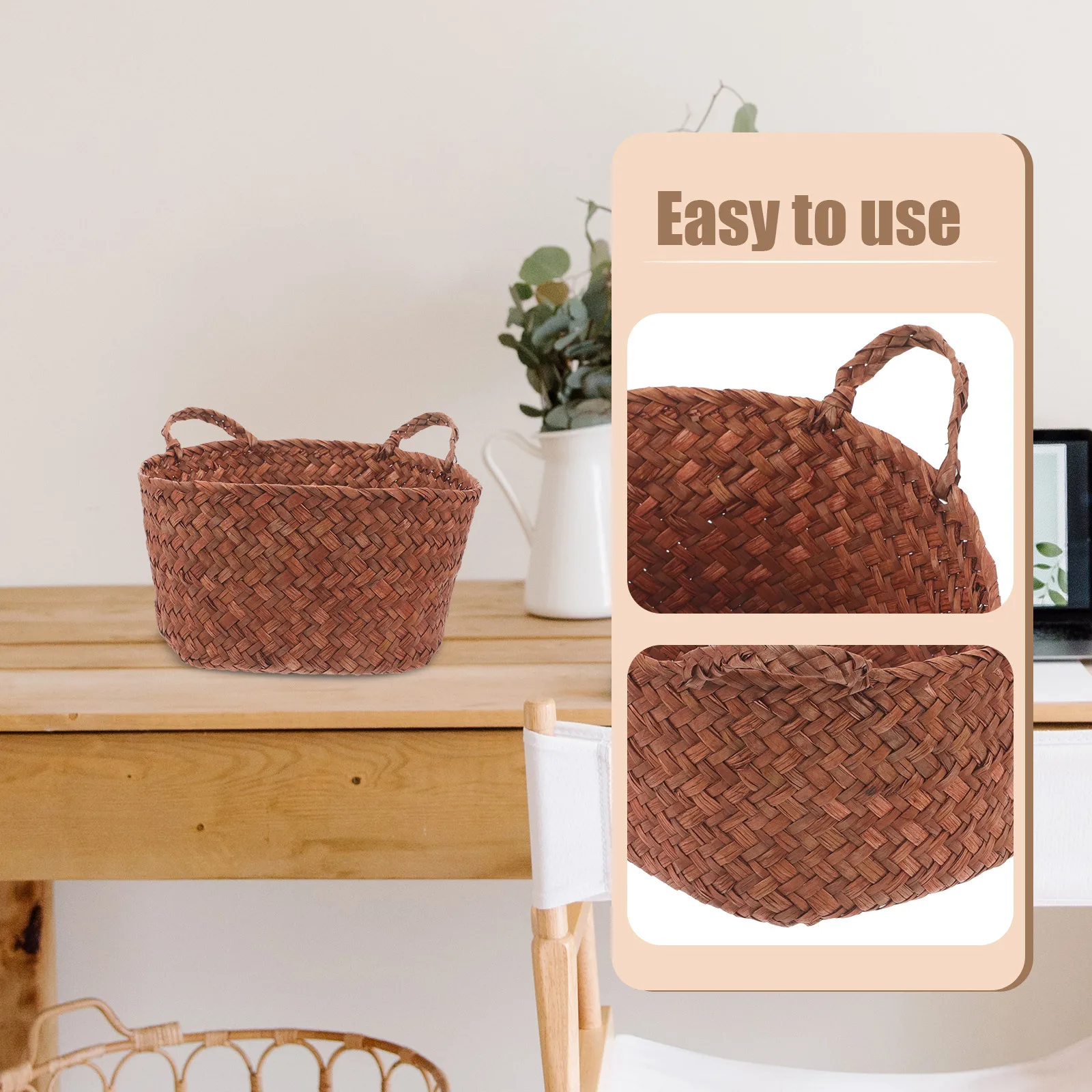 

Straw Woven Trash Basket Desktop Garbage Bin For Office Bedroom Kids Room Floor Waste Container Household Storage Basket