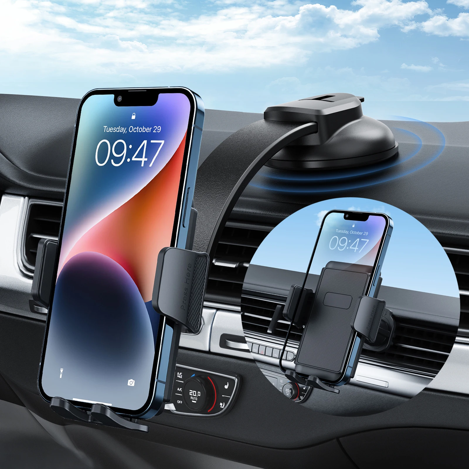 3-in-1 Phone Mount for Car [2024 Flexible Suction Cup] Vent Dashboard Windshield Cell Phone Holder Car Fit for iPhone 15 Samsung