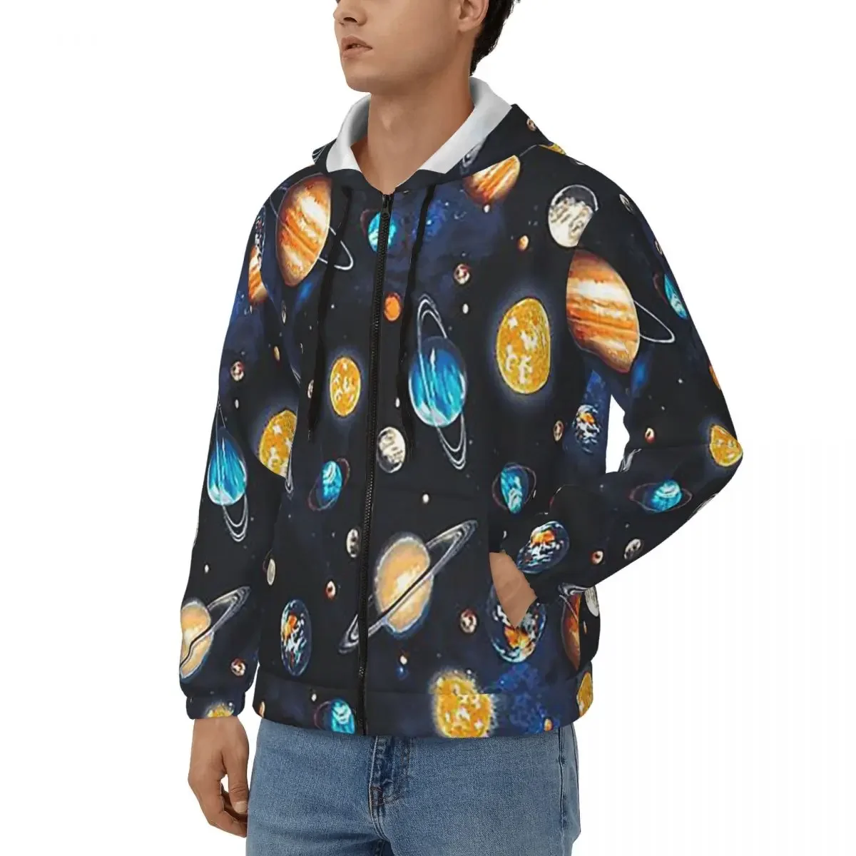 Solar System Space Planets Universe Zipper Hoodie Hip Hop Pullover Autumn Winter Men's Women's Sweatshirts Long Sleeve Tops