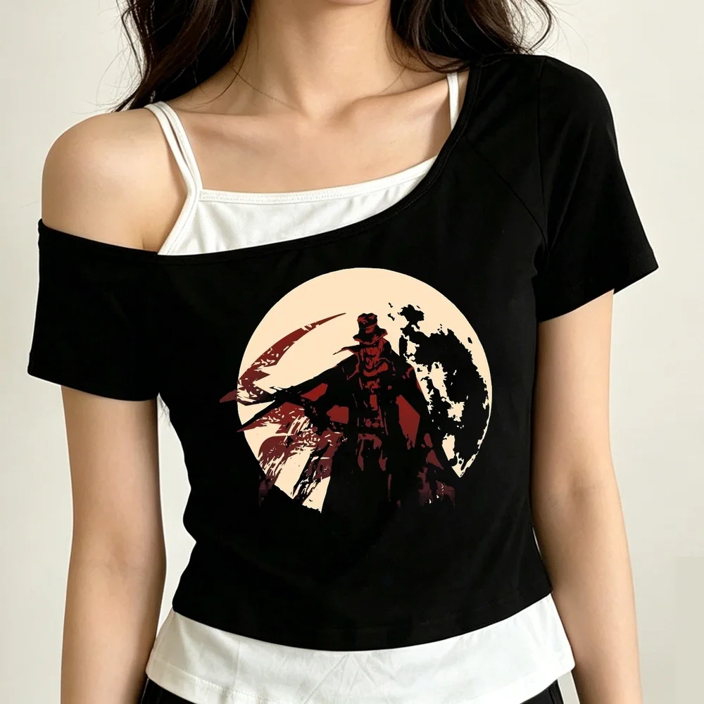 Bloodborne cropped top women jojifuku y2k vintage summer cheap t shirt meme manga scene  goth