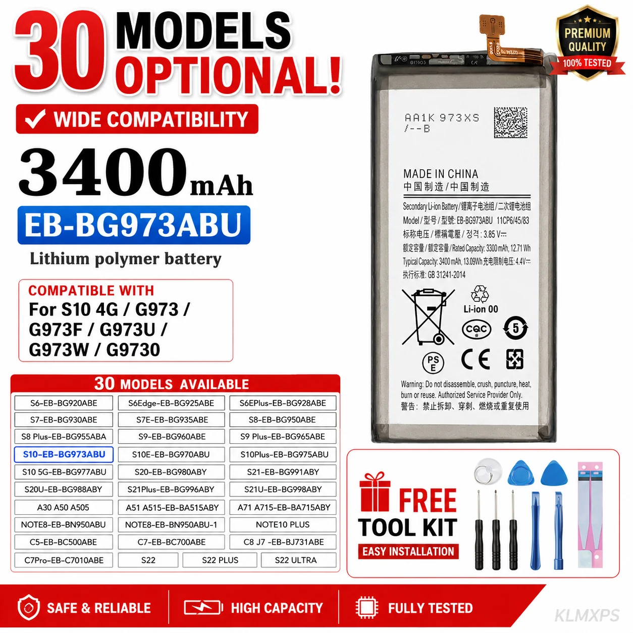 Premium Replacement Phone Battery For Samsung Galaxy S10e S10 S9 S8 Plus Note 10 8 S20 Ultra S21 FE