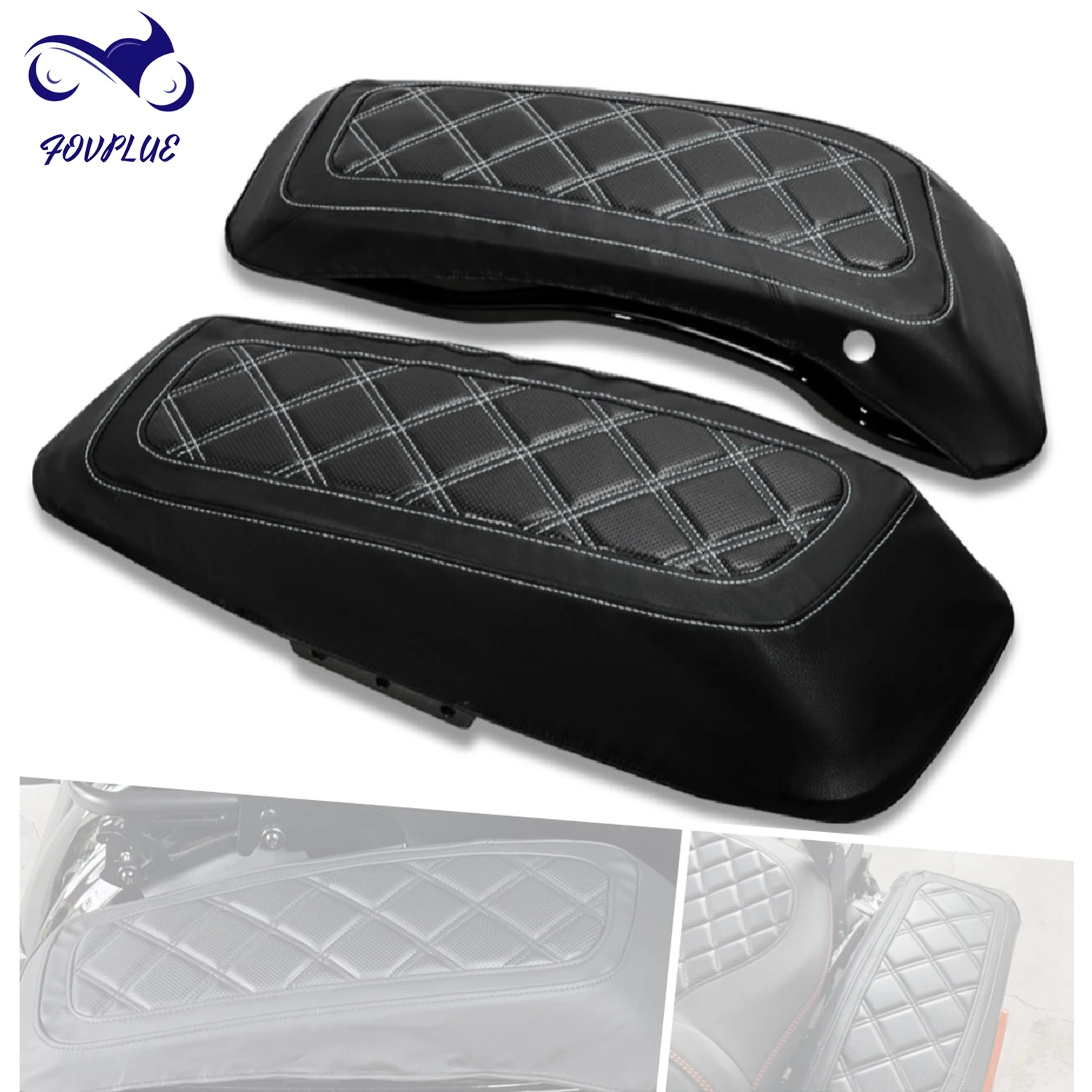 

Motorbike Hard Saddlebag Lid Covers for Harley 2014-2024 Road Glide Electra Glide Road King Street Glide Glide w/White Stitching