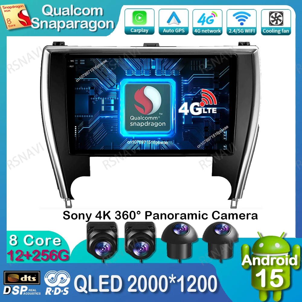 

Android 15 Car Radio For Toyota Camry 2015 - 2017 Qualcomm Autoradio 4G LTE GPS Stereo QLED DSP DVD Wireless Carplay Auto BT