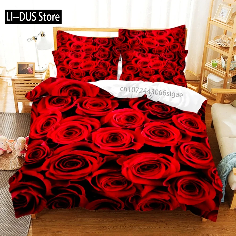 

Pink Rose Bedding Set Fashion Romantic Home Textile Single Double Size For Couple Woman Girls Bedroom Decor Flowers Duvet Cover