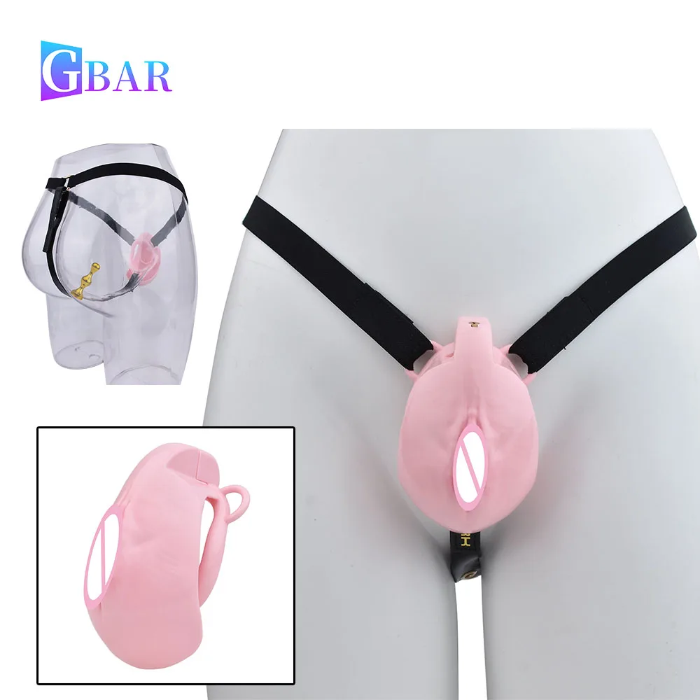 GBAR واقعية المهبل البظر تصميم الذكور العفة قفص البلاستيك كس ثقب قفص الديك BDSM الجنس لعب للكبار الرجال أدوات مثير