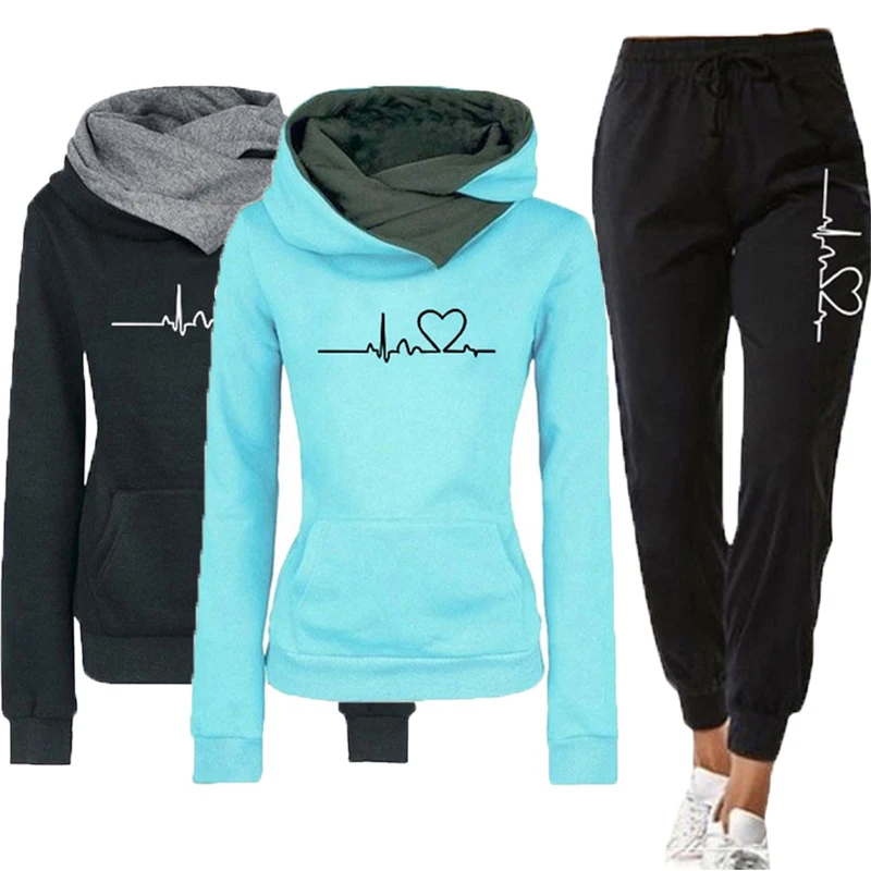 Woman Tracksuit Two Piece Set Winter Warm Hoodies+Pants Pullovers Sweatshirts Female Jogging Woman Clothing Sports Suit Outfits