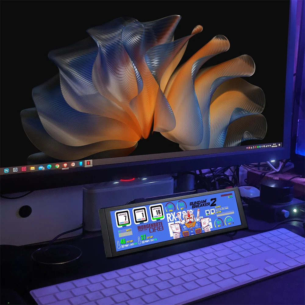 7.84 Inch HD Mini Monitor USB-C IPS Stretched Bar LCD Display for Computer Laptop Aida64 CPU GPU Monitoring Secondary Screen